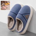 Solid Striped Home Slippers Winter Warm Fleece Shoes Men Indoor Bedroom Floor Plush Slippers For Women Couple