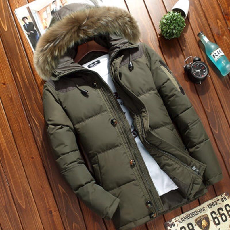 Men's fur collar hooded down jacket