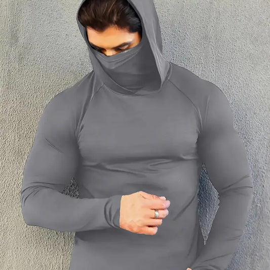 Men's Sports Tight Shaping Mask Scarf Hat One-piece Long Sleeves