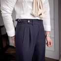 New Summer Men's High Waist Straight Casual Suit Pants