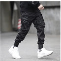 Hot Sale Men Black Hip Hop Cargo Pants Elastic Waist Jogger Trousers Sweatpants Pockets Full Length Casual Fashion