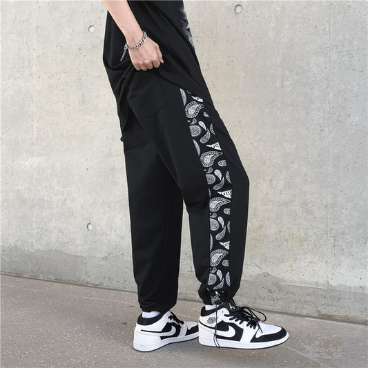 Korean Version Of The Trend Of Retro Cashew Flower Casual Pants Stitching Loose Drawstring Trousers