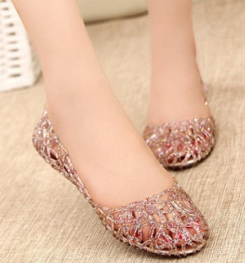 Flat bottom hole shoes beach sandals with flat plastic hollow heels