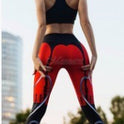 New Sexy Heart Print Leggings Women Red Black Patchwork Sporting Pants