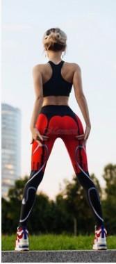 New Sexy Heart Print Leggings Women Red Black Patchwork Sporting Pants