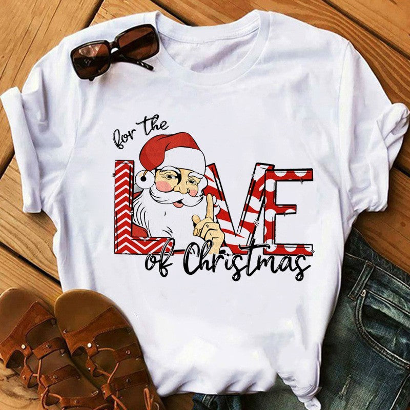 Women's Round Neck Casual Santa Claus Print