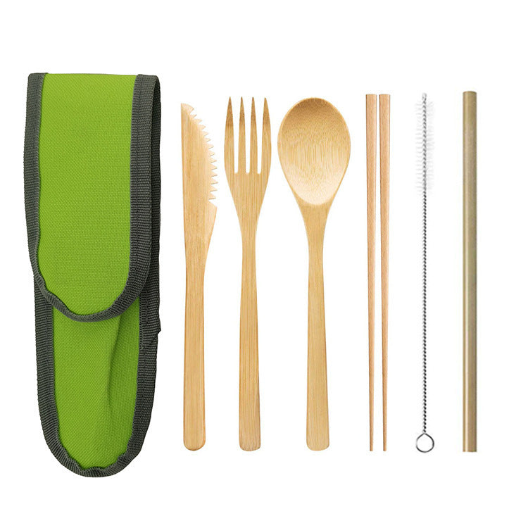 Portable Travel Bamboo Cutlery Cutlery Stainless Steel Straw Chopsticks Cutlery Set