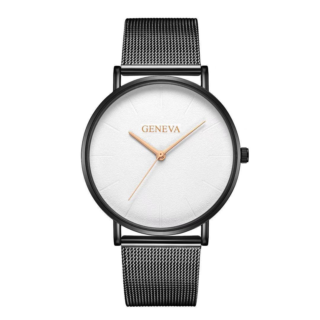 Geneva men's fashion steel mesh strap watch