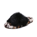 Rabbit fur leopard print cross-hair slippers