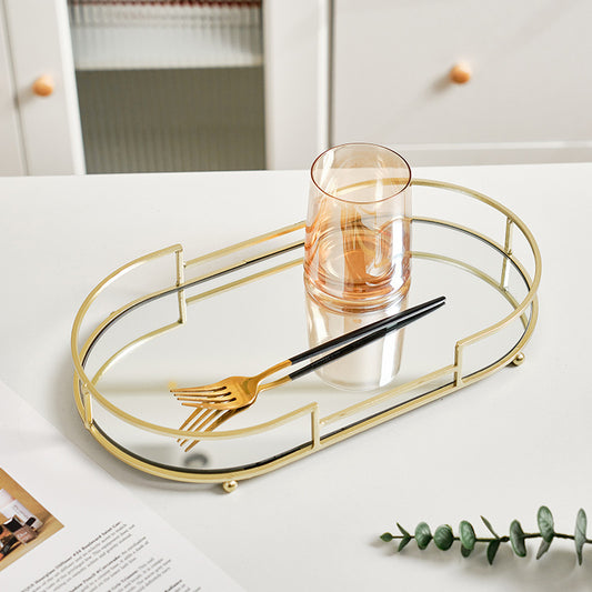 Mirror Glass Gold Storage Tray Household