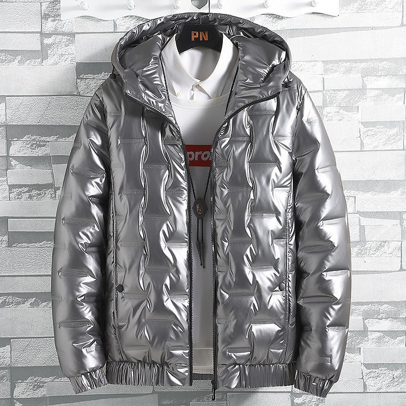 Winter Warm Men's New Hooded Jacket Casual Shiny Cotton Coat Short