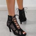 Women's Black Mesh Suede Fashionable Cross Tie High Heels