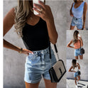 Summer Simple Solid Color Sleeveless V-neck Pit Stripe Ladies Vest Women