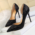 Skinny Women's Shoes Stiletto Heel Shallow Mouth Pointed Side Hollow-out Sequin