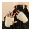 Korean Style Half Finger Flip Autumn And Winter Thermal Knitting Gloves