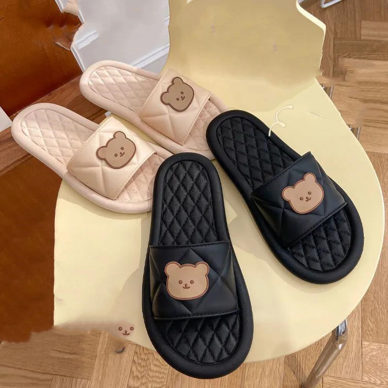 Summer Beach Flip Flops Cartoon Bear Soft Bottom Bathroom Home Slippers