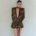 Fashion Women's Wear Vintage Leopard Print Deep V Dress