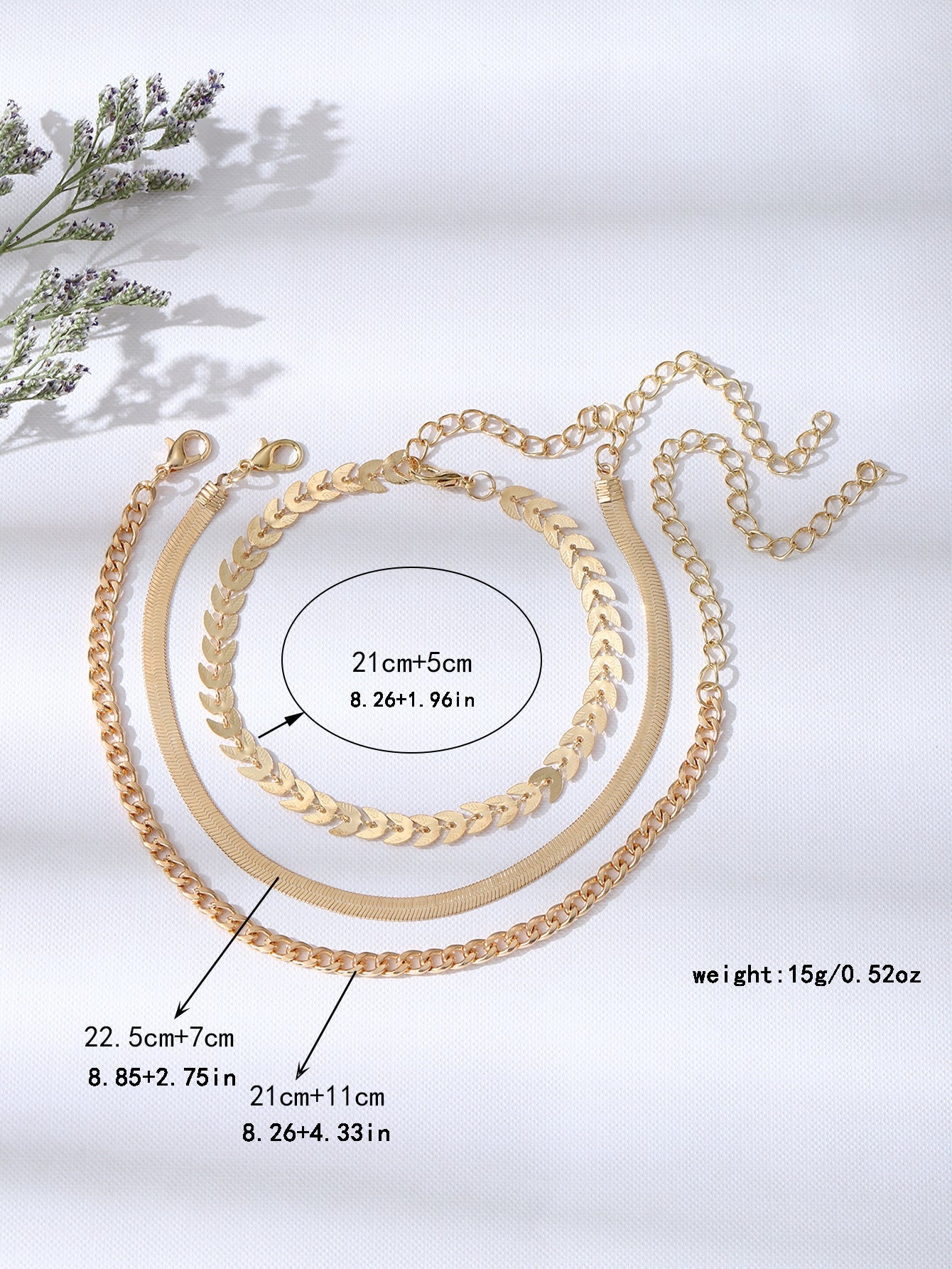 Three-piece Flat Snake Wheat Chain Combination Foot Ornaments Female