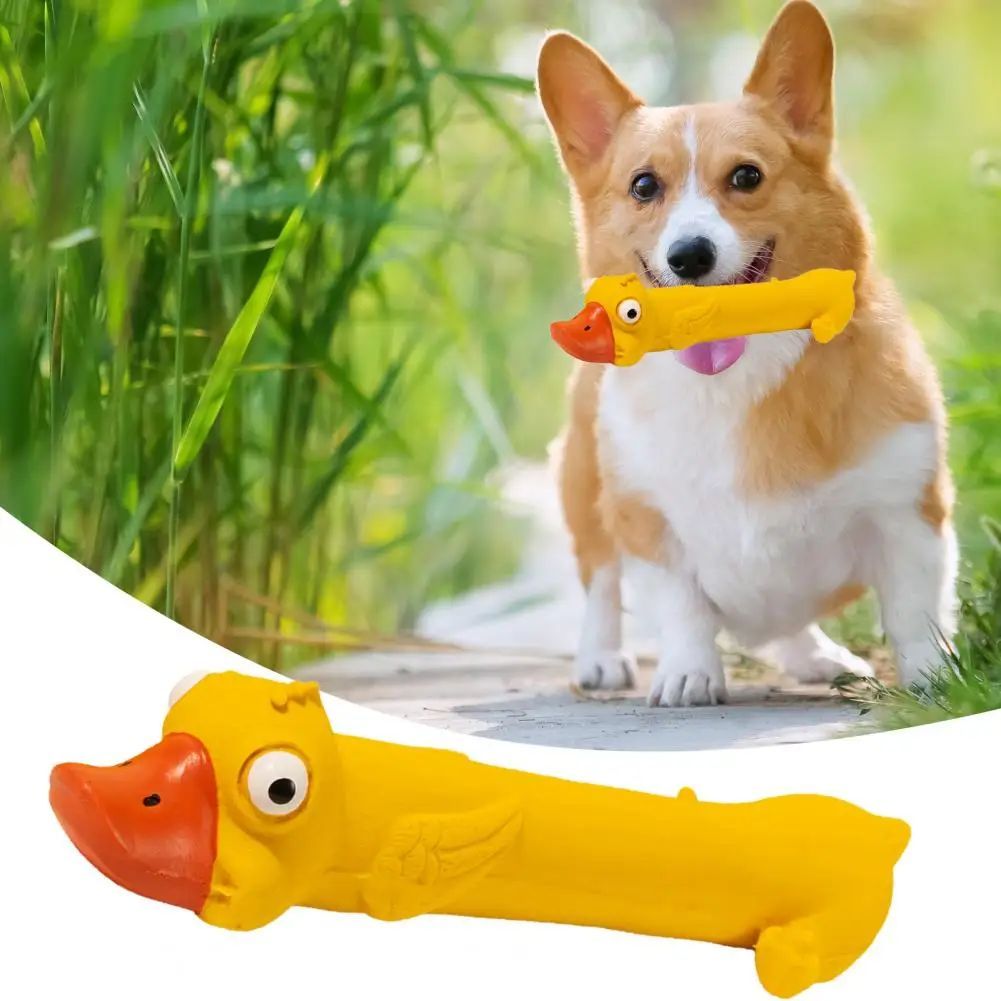 Teeth Grinding Latex Dog Toy Dental Health Durable Dog Toy Cute Yellow Duck Design Squeak Dog Toy For Teeth Boredom Relief