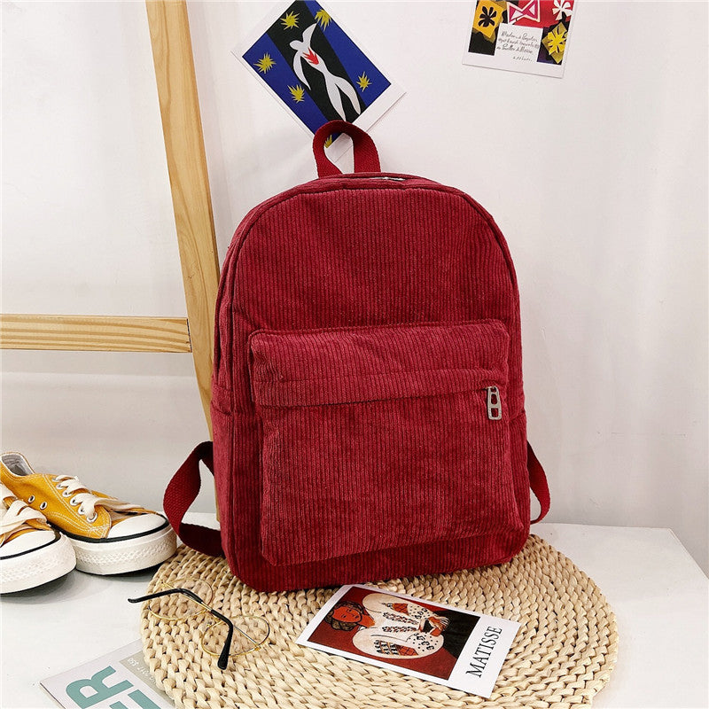 Large Capacity Multi-purpose College Style New Corduroy Front Pocket Unisex Backpack