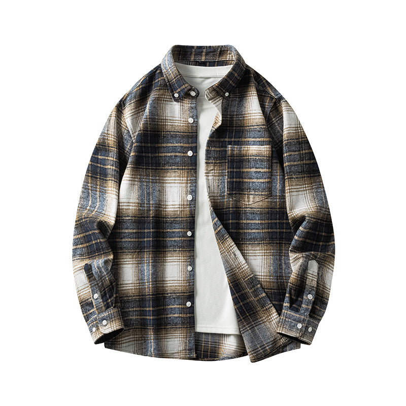 Cross-border Foreign Trade Men's Autumn And Winter New Plaid Plus Size Long-sleeved Shirt Casual Coat Thickened Flannel Shirt Men