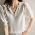 Women's Summer V-neck Loose Thin Knitted T-shirt