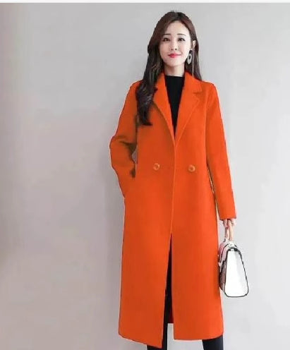 Solid Color Suit Collar Long-sleeved Woolen Coat