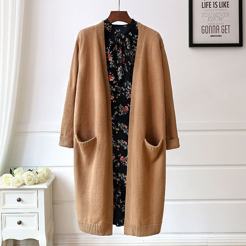 Women's Solid Color Temperament Mid-length Sweater Coat