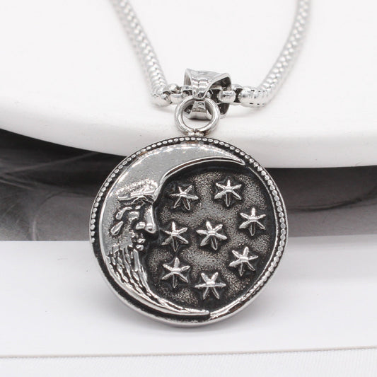 Personality Retro Star Moon Titanium Steel Pendant