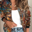 New Loose Stand Collar Cardigan Print Coat Women's Clothing