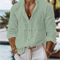 Men's Solid Color Cotton Linen Shirt Casual Style Long Sleeve