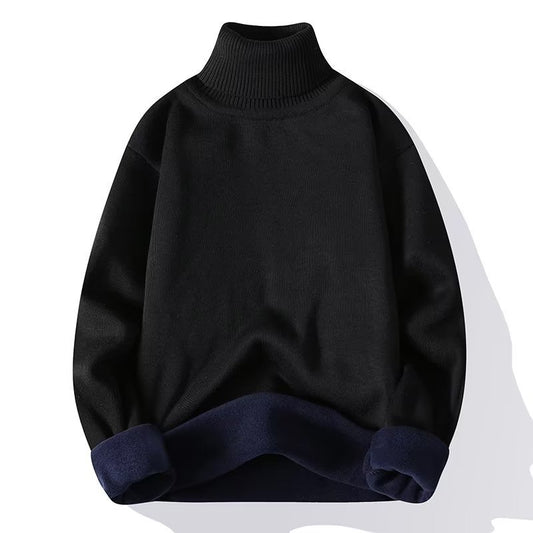 One Piece Fleece Sweater Men's Turnable Solid Color Turtleneck