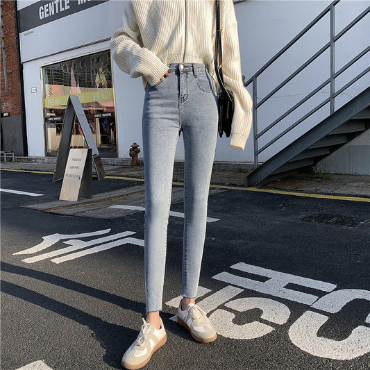 Light-colored High-waisted Slim Slimming All-match Tight-fitting Cropped Trousers