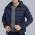 Men's Lightweight Hooded Coat Winter Warm Solid Color Zipper Jacket Fashion Portable Outerwear Top Clothing