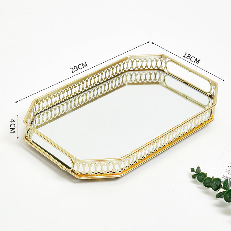 Mirror Glass Gold Storage Tray Household