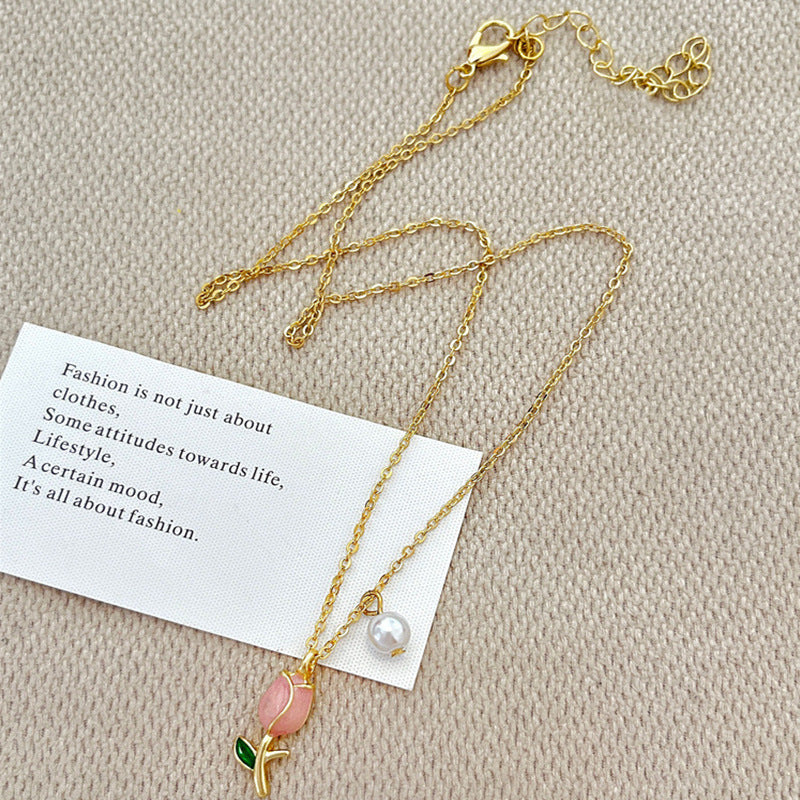 Tulip Pearl Necklace Female Pendant Clavicle Chain