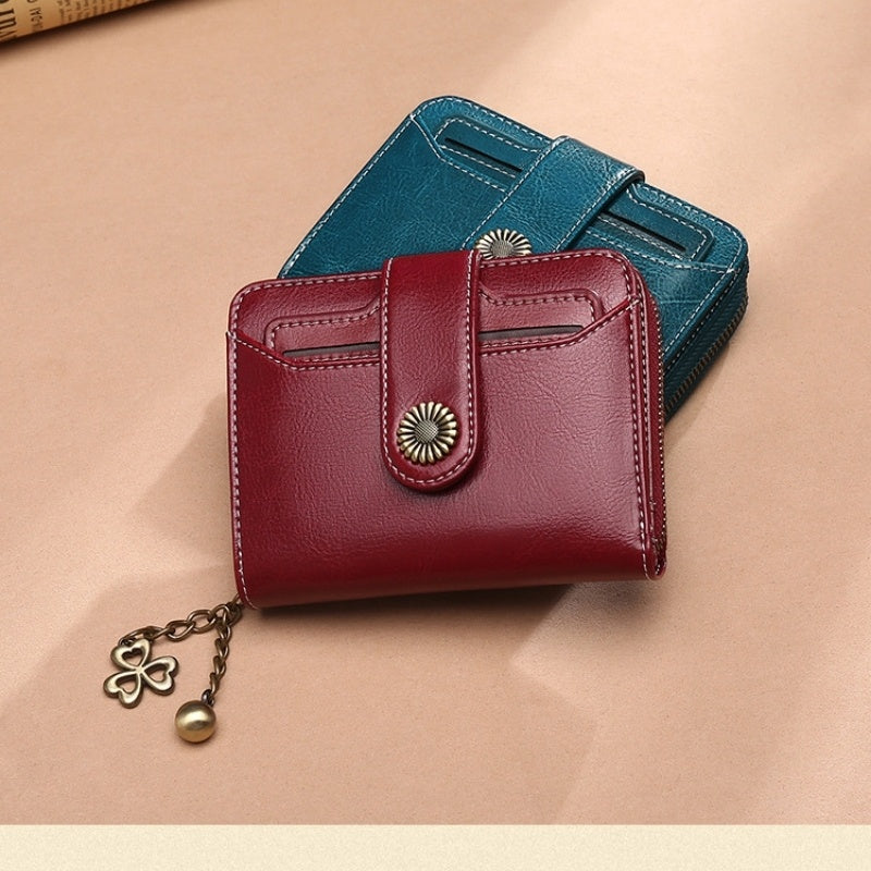 Oil Wax Genuine Leather Lady's Wallet European And American Style