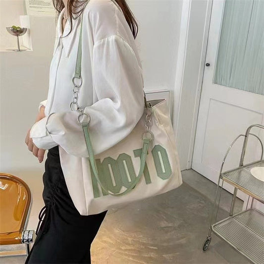 Simple Letter Shoulder Bag Large Capacity Commuter Contrast Color Casual PU Tote Bag For Women