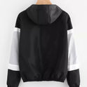 Women's Color Block Elastic Band Waist Hooded Jacket