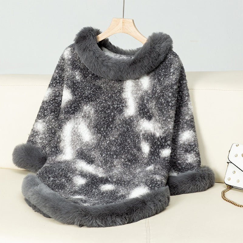 Pullover Contrast Color Leopard Print Knitted Cloak