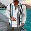 Men's Polo Shirt Long Sleeve Color Matching Zipper T-shirt Top