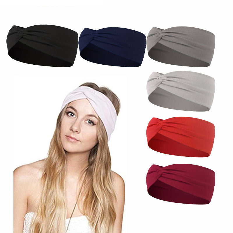 Pure Color And Knotted Hair Band Elastic Wide Hair Band Non-slip Headband, Suitable For Gym Sports Yoga