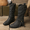 Women's Simple Pointed Rivets Thick Heel Mid Heel Long Tube Tassel Boots