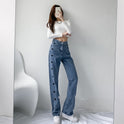 High Waist And Slim White Hong Kong Style Wide Leg Mopping Denim Trousers