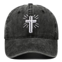 Cross Embroidered Baseball Cap Worn Looking Washed-out