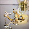 Women's Rhinestone Strap Square Head Fairy Style Open Toe High Heels