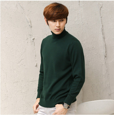 Knit Sweater Men High Neck Pullover Solid Color Slim Fit