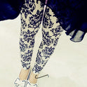 Women's Blue And White Porcelain Milk Silk Leggings Outerwear Ankle-length Pants