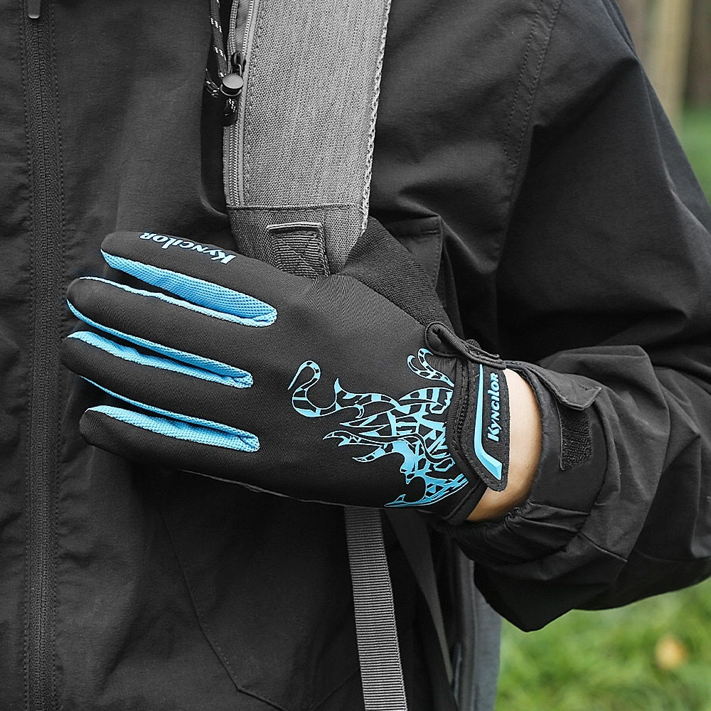 Outdoor Mountain Bike Long Finger Breathable Shock Absorption Wear-resistant Cycling Gloves