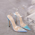 Snake print transparent fruit strap high heel sandals